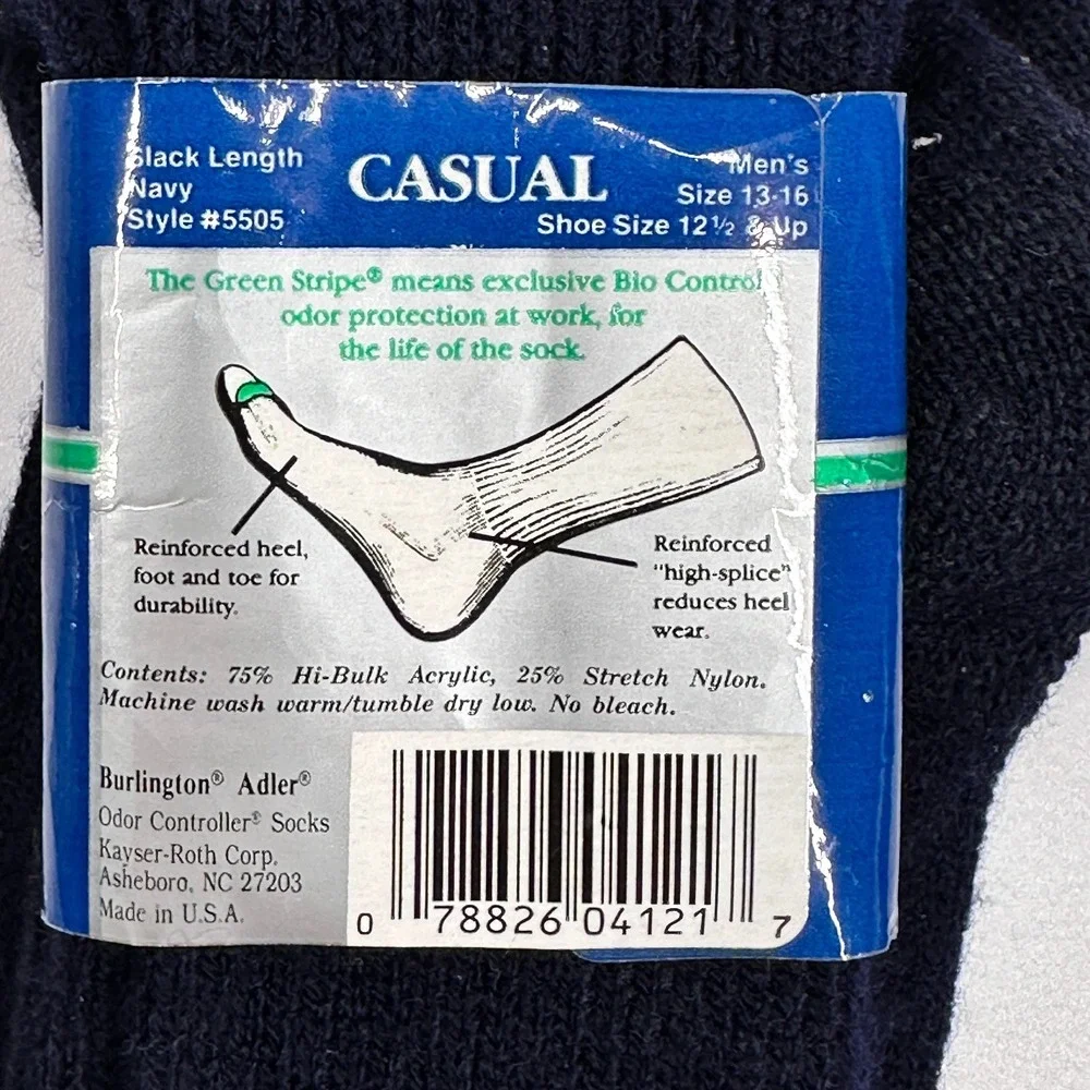 ADLER MENS SOCKS NAVY BLUE #5505 Crew Length KING SIZE 13-16 Made in USA New VTG